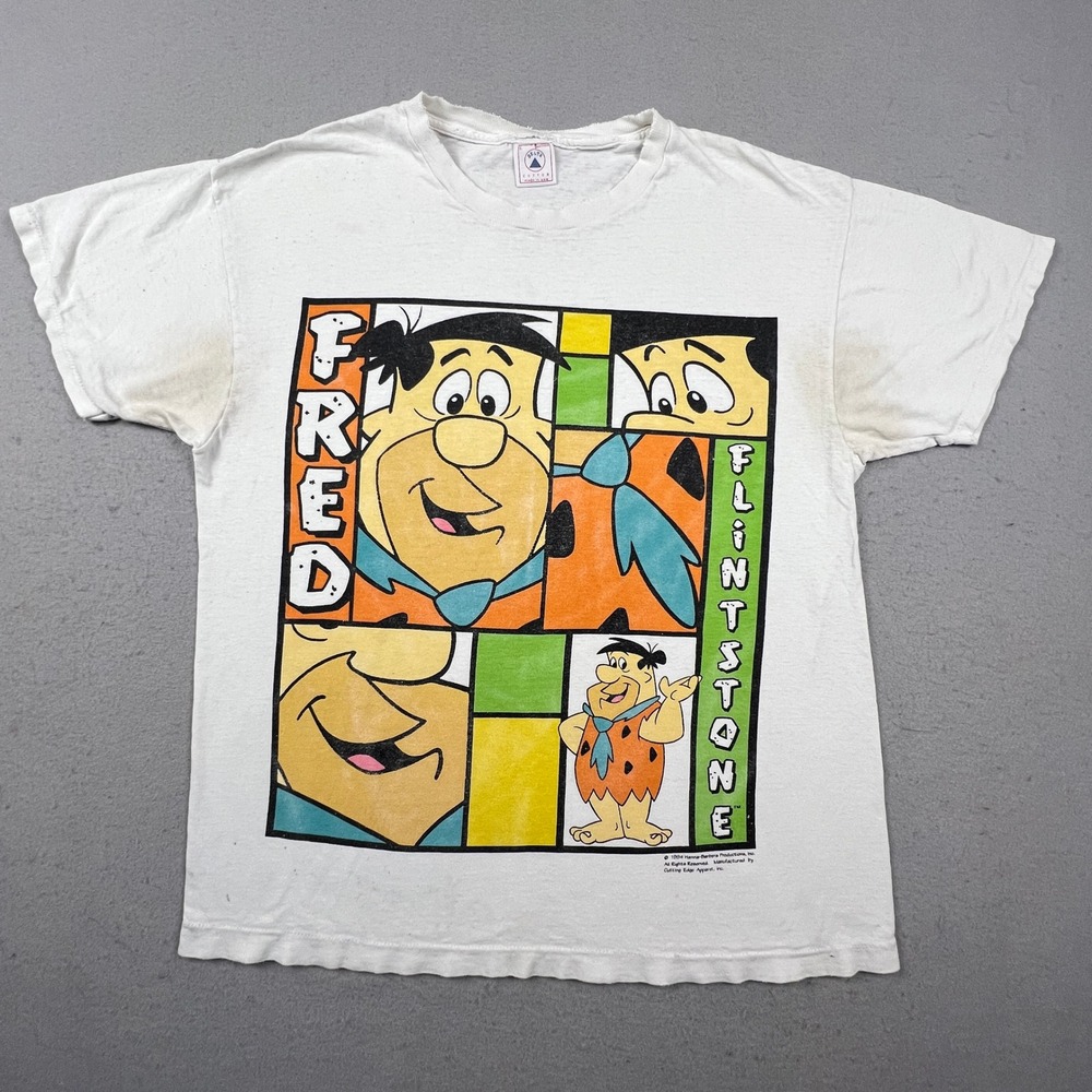 Delta Fred Flintstone T Shirt Mens L White 1994 Single Stitch Rare Vintage 90s